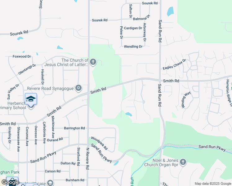 map of restaurants, bars, coffee shops, grocery stores, and more near 2330 Smith Road in Akron