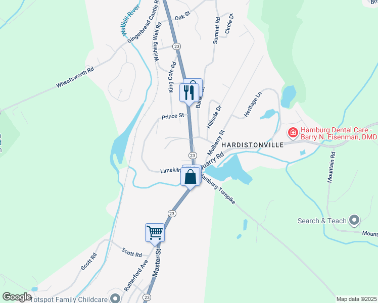 map of restaurants, bars, coffee shops, grocery stores, and more near 222 New Jersey 23 in Hamburg