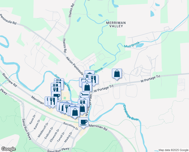 map of restaurants, bars, coffee shops, grocery stores, and more near in Cuyahoga Falls