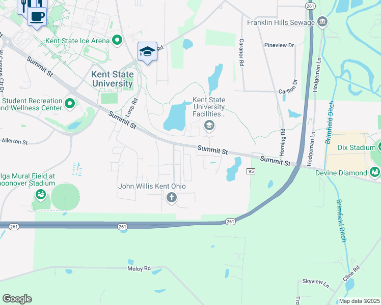 map of restaurants, bars, coffee shops, grocery stores, and more near 208 Hickory Mills Circle in Kent