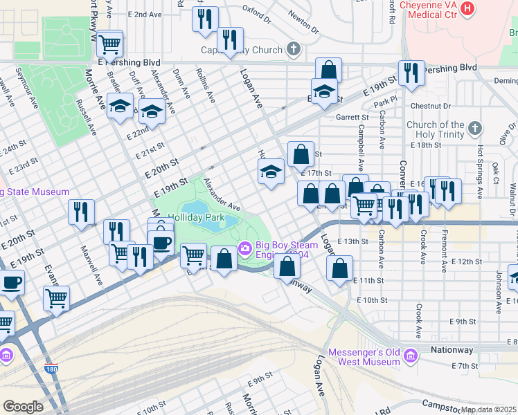 map of restaurants, bars, coffee shops, grocery stores, and more near 1416 East 16th Street in Cheyenne