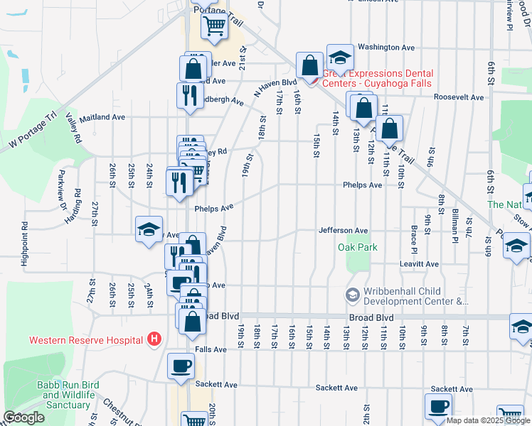 map of restaurants, bars, coffee shops, grocery stores, and more near 2347 18th Street in Cuyahoga Falls