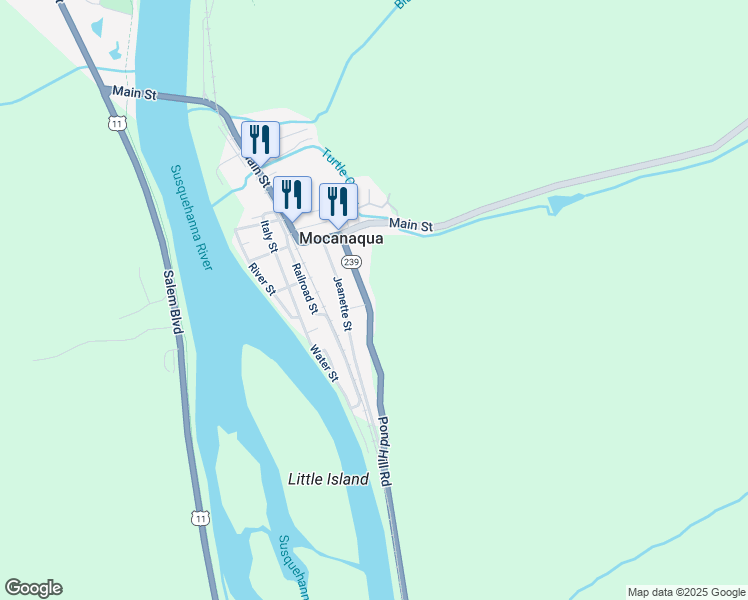 map of restaurants, bars, coffee shops, grocery stores, and more near 36 Pond Hill Road in Mocanaqua
