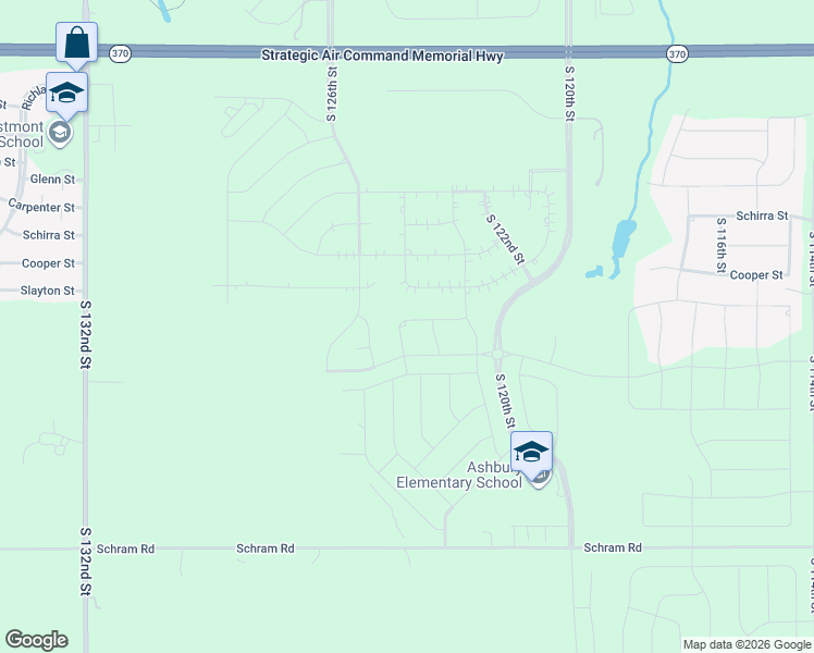 map of restaurants, bars, coffee shops, grocery stores, and more near 12506 Highway 370 in Papillion