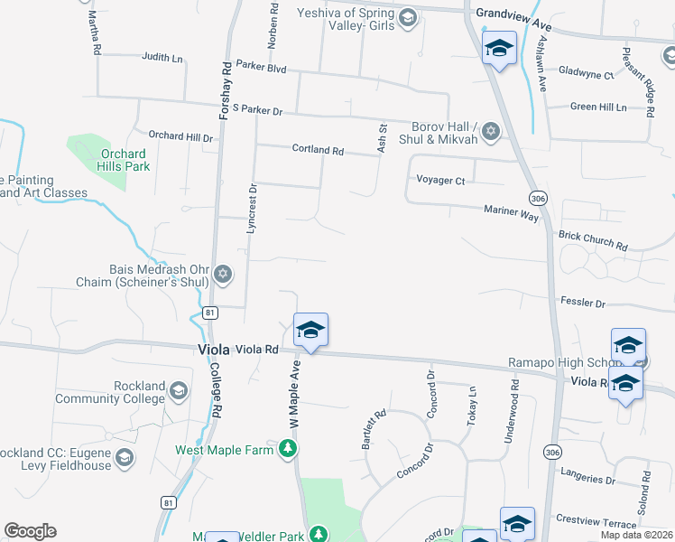 map of restaurants, bars, coffee shops, grocery stores, and more near 11 Jay Court in Monsey
