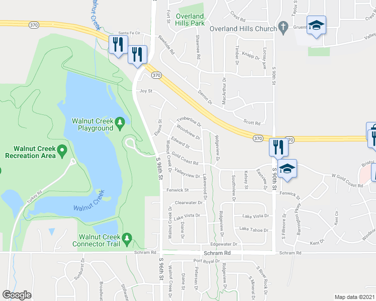 map of restaurants, bars, coffee shops, grocery stores, and more near 1013 Edward Street in Papillion