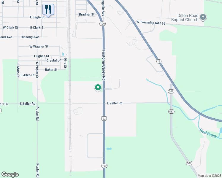 map of restaurants, bars, coffee shops, grocery stores, and more near 1206 Peeler Drive in Fostoria