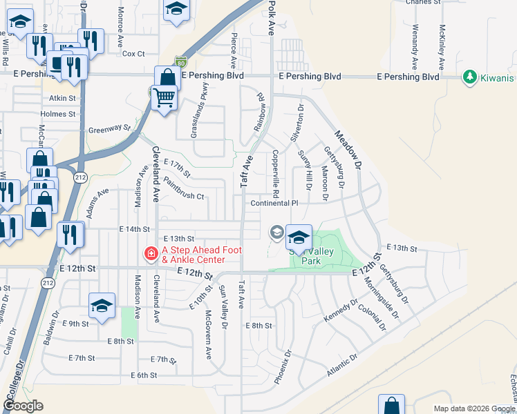 map of restaurants, bars, coffee shops, grocery stores, and more near 4918 East 14th Street in Cheyenne