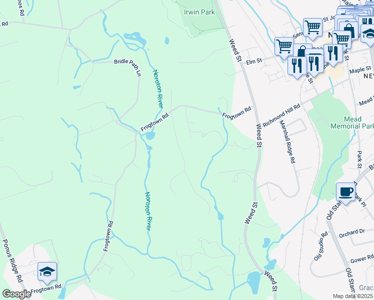 map of restaurants, bars, coffee shops, grocery stores, and more near 82 Parish Road in New Canaan