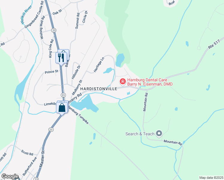 map of restaurants, bars, coffee shops, grocery stores, and more near 150 Quarry Road in Hamburg