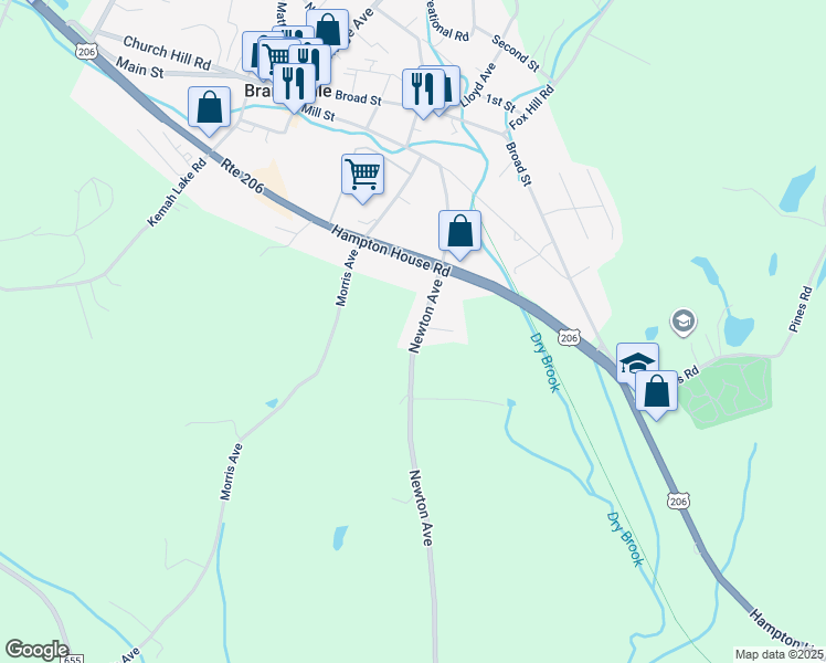 map of restaurants, bars, coffee shops, grocery stores, and more near 26 Newton Avenue in Branchville