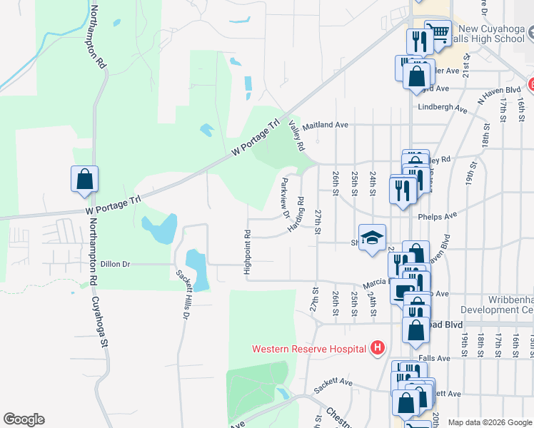 map of restaurants, bars, coffee shops, grocery stores, and more near 2233 Herbruck Avenue in Cuyahoga Falls