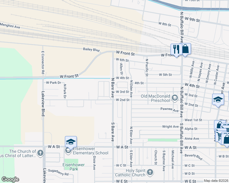 map of restaurants, bars, coffee shops, grocery stores, and more near 3301 West 2nd Street in North Platte