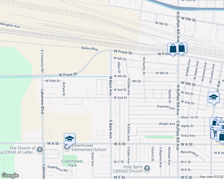 map of restaurants, bars, coffee shops, grocery stores, and more near 3301 West 2nd Street in North Platte