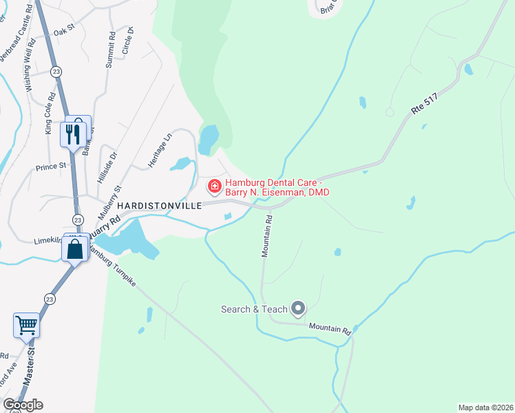map of restaurants, bars, coffee shops, grocery stores, and more near 182 Mountain Road in Hamburg