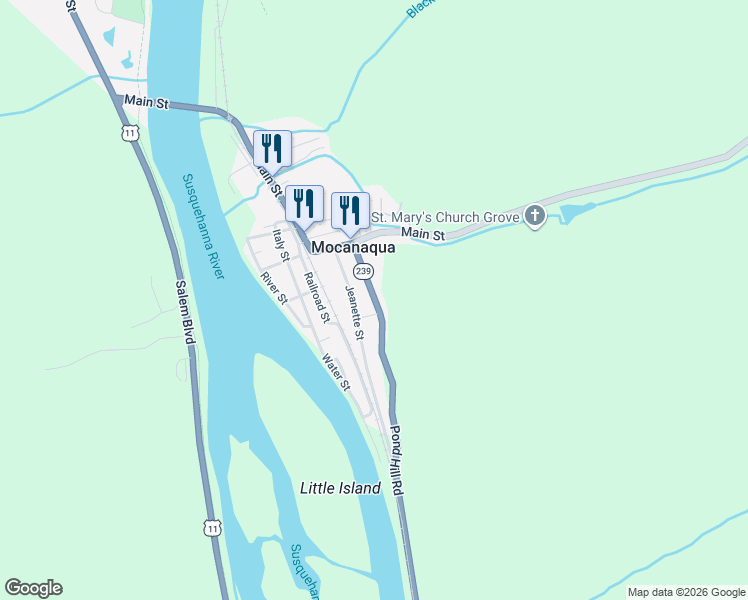 map of restaurants, bars, coffee shops, grocery stores, and more near 44 Jeanette St in Shickshinny