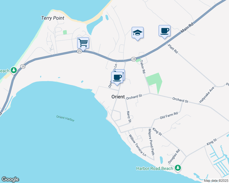 map of restaurants, bars, coffee shops, grocery stores, and more near 145 Skippers Lane in Orient