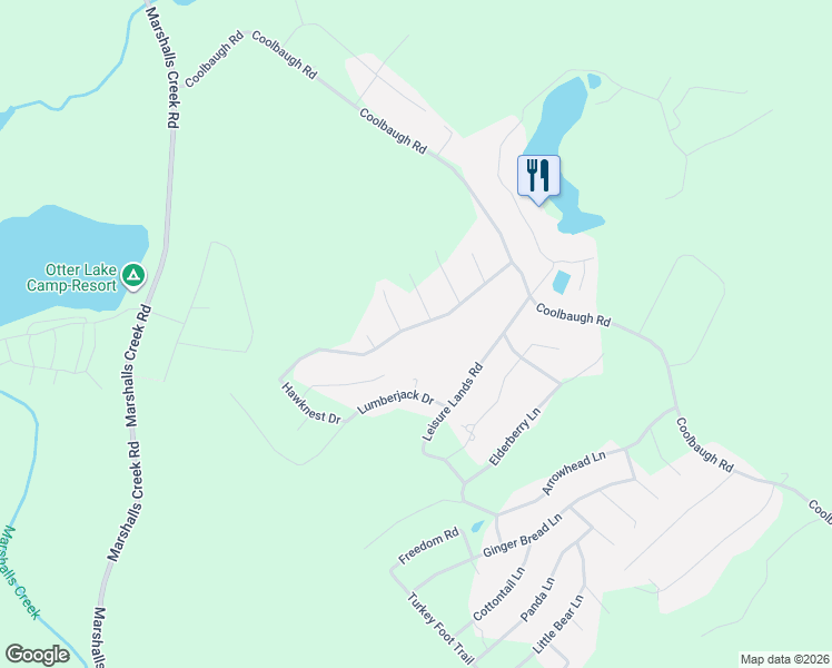 map of restaurants, bars, coffee shops, grocery stores, and more near 91 Leisure Lands Road in East Stroudsburg