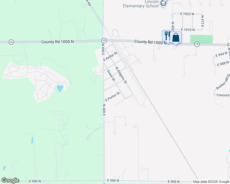 map of restaurants, bars, coffee shops, grocery stores, and more near 4052 East Porter Street in De Motte