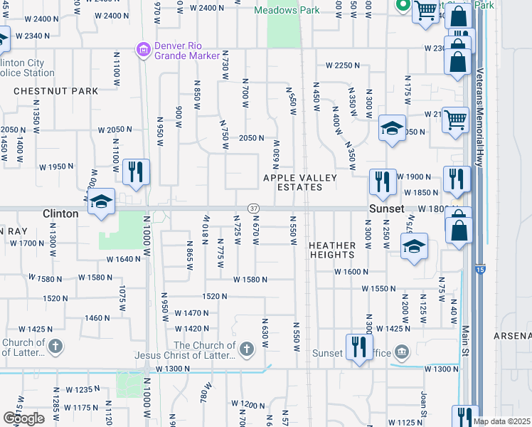 map of restaurants, bars, coffee shops, grocery stores, and more near 631 West 1800 North in Clinton