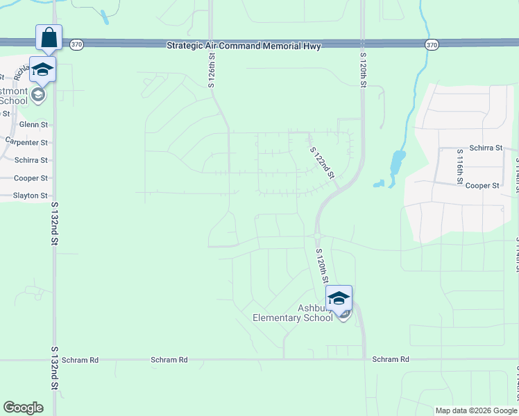 map of restaurants, bars, coffee shops, grocery stores, and more near 12506 Highway 370 in Papillion