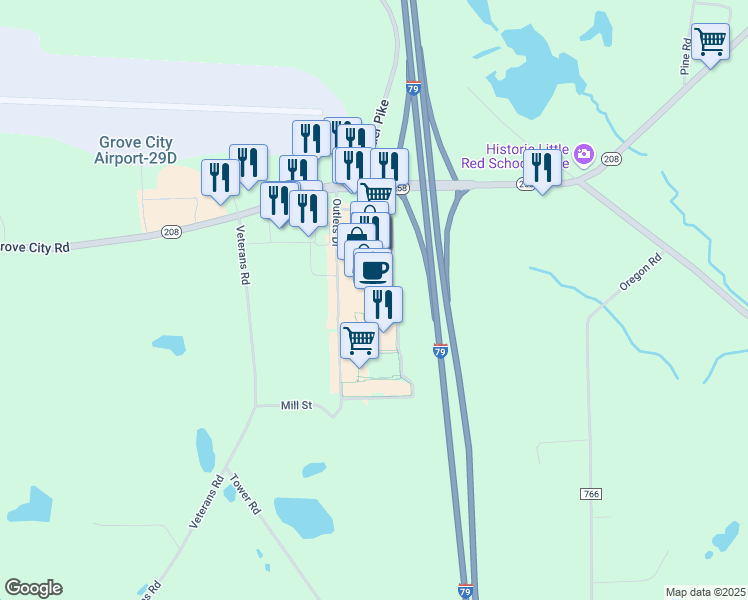 map of restaurants, bars, coffee shops, grocery stores, and more near 1911 Leesburg Grove City Road in Grove City