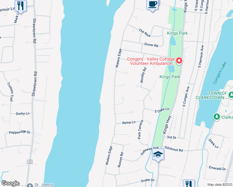 map of restaurants, bars, coffee shops, grocery stores, and more near 14 Roman Terrace in Congers