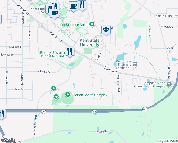 map of restaurants, bars, coffee shops, grocery stores, and more near 1410 Loop Road in Kent