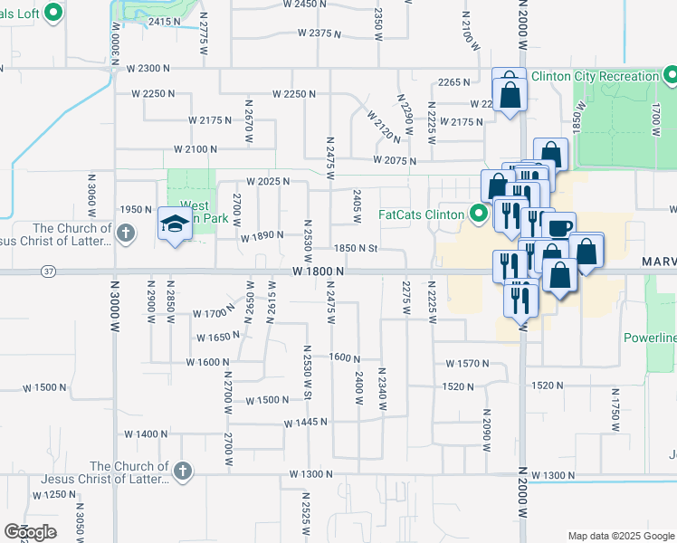 map of restaurants, bars, coffee shops, grocery stores, and more near 2419 1850 North Street in Clinton