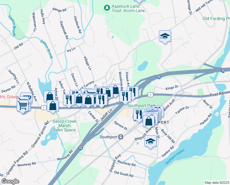 map of restaurants, bars, coffee shops, grocery stores, and more near 171 Woodrow Avenue in Fairfield