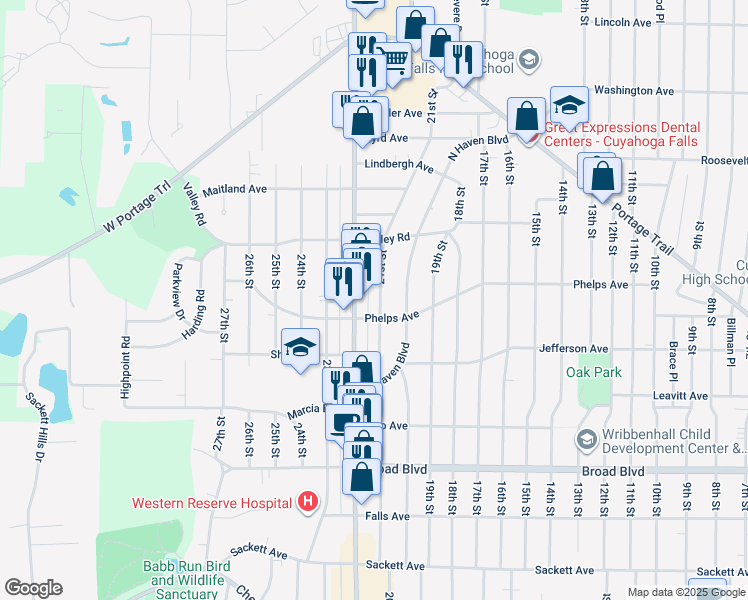 map of restaurants, bars, coffee shops, grocery stores, and more near 2443 21st Street in Cuyahoga Falls