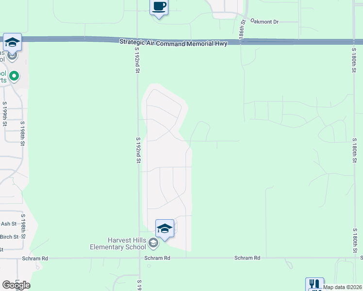 map of restaurants, bars, coffee shops, grocery stores, and more near 11422 South 189th Street in Gretna
