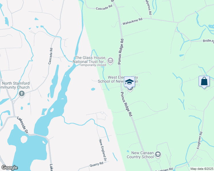 map of restaurants, bars, coffee shops, grocery stores, and more near 798 Ponus Ridge Road in New Canaan