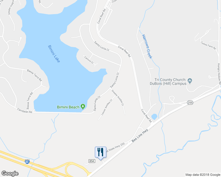 map of restaurants, bars, coffee shops, grocery stores, and more near 15 Greater Antilles Court in DuBois