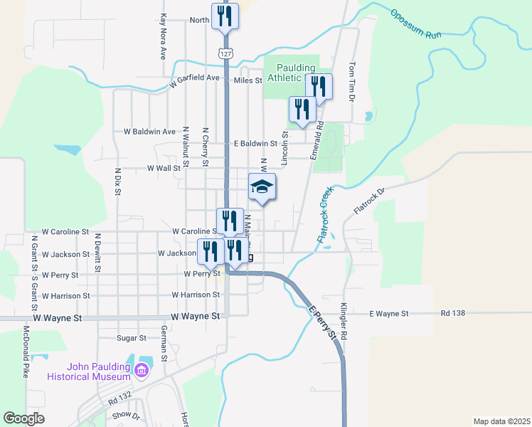 map of restaurants, bars, coffee shops, grocery stores, and more near 405 North Water Street in Paulding