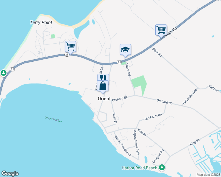 map of restaurants, bars, coffee shops, grocery stores, and more near 905 Village Lane in Orient