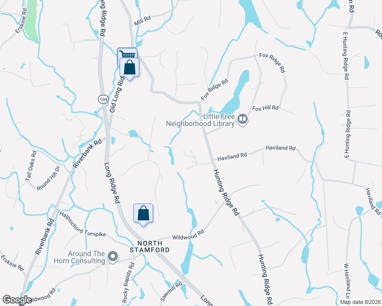 map of restaurants, bars, coffee shops, grocery stores, and more near 440 Hunting Ridge Road in Stamford