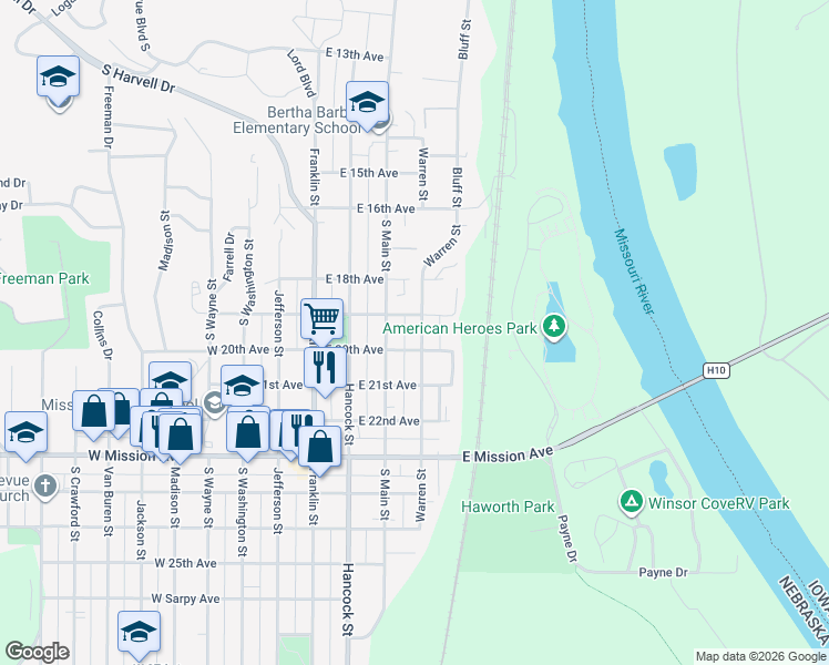 map of restaurants, bars, coffee shops, grocery stores, and more near 1901 Main Street in Bellevue