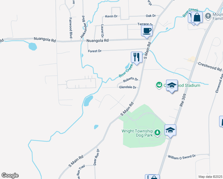 map of restaurants, bars, coffee shops, grocery stores, and more near 18 Glendale Drive in Mountain Top