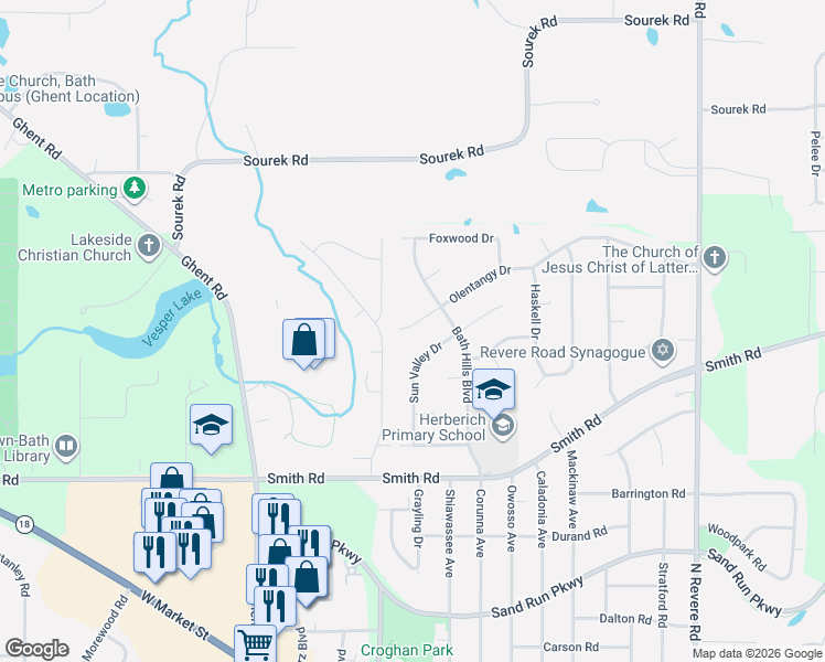map of restaurants, bars, coffee shops, grocery stores, and more near 2761 Olentangy Drive in Akron
