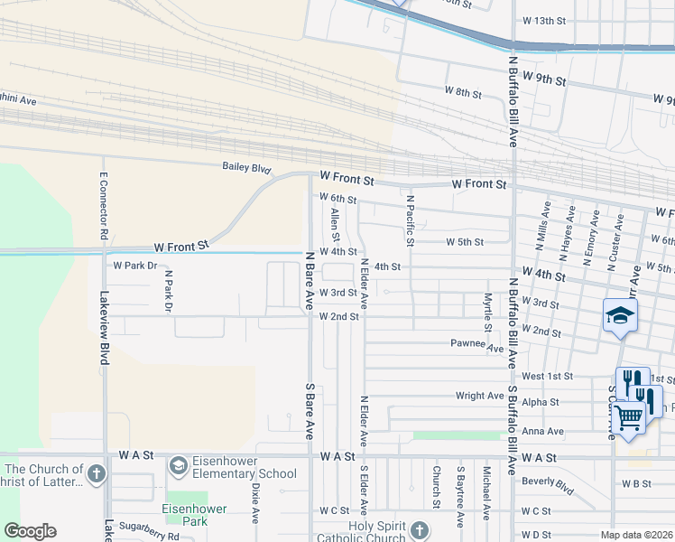 map of restaurants, bars, coffee shops, grocery stores, and more near 3301 West 2nd Street in North Platte