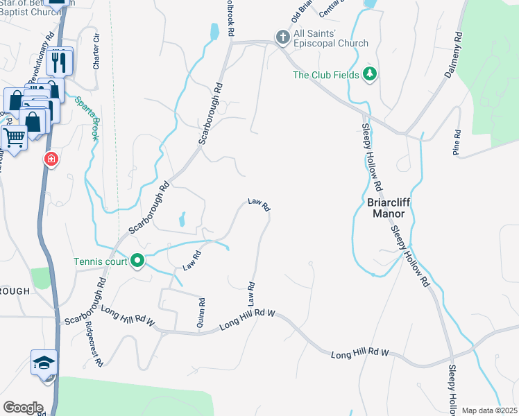 map of restaurants, bars, coffee shops, grocery stores, and more near 110 Law Road in Briarcliff Manor