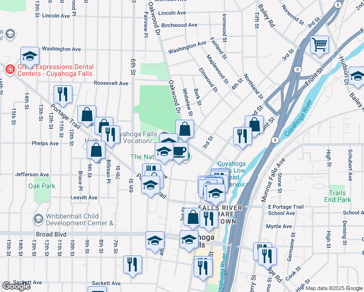 map of restaurants, bars, coffee shops, grocery stores, and more near 2390 4th Street in Cuyahoga Falls
