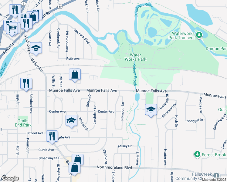 map of restaurants, bars, coffee shops, grocery stores, and more near in Cuyahoga Falls