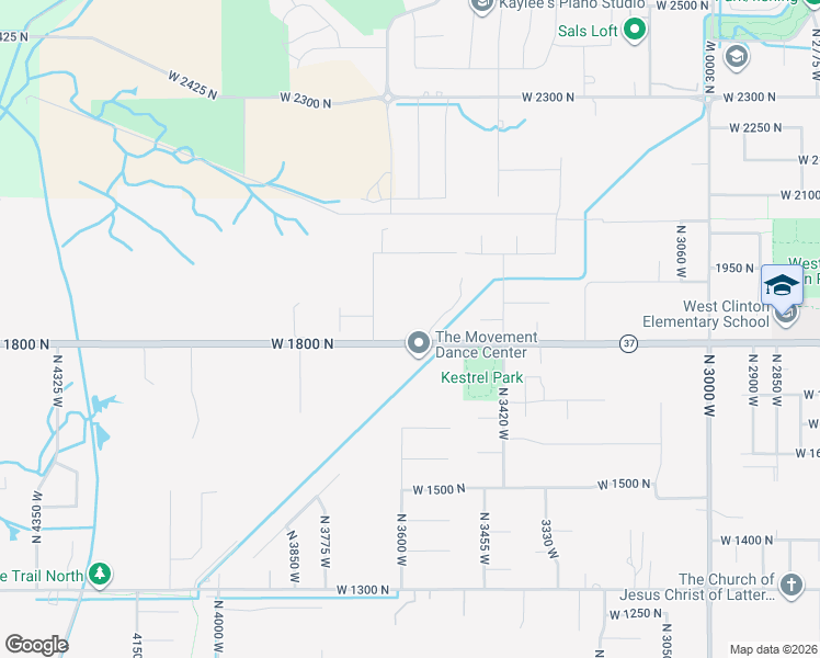 map of restaurants, bars, coffee shops, grocery stores, and more near 3656 West 1800 North in West Point
