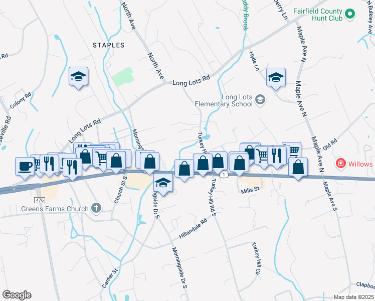 map of restaurants, bars, coffee shops, grocery stores, and more near 4 Donald Drive in Westport