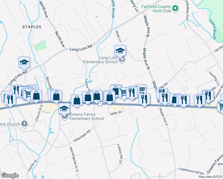 map of restaurants, bars, coffee shops, grocery stores, and more near 8 Barbara Place in Westport