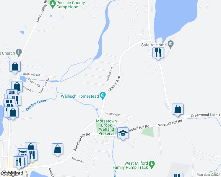 map of restaurants, bars, coffee shops, grocery stores, and more near 116 Lincoln Avenue in West Milford