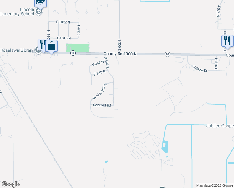 map of restaurants, bars, coffee shops, grocery stores, and more near 9713 North 490 East in De Motte