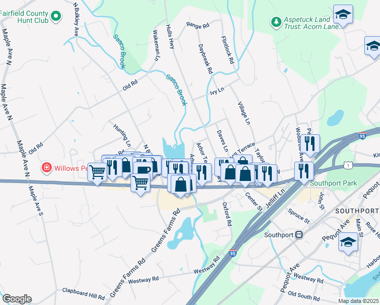 map of restaurants, bars, coffee shops, grocery stores, and more near 217 Arbor Drive in Fairfield